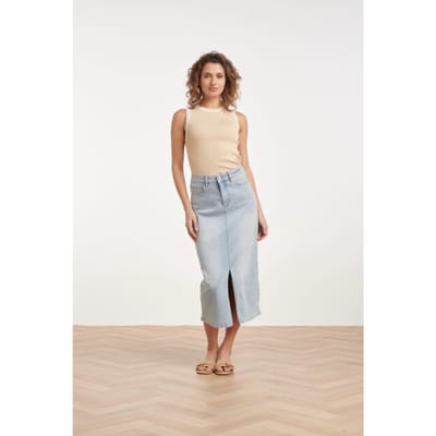 Smashed Lemon Lichtblauwe midi rok met split |