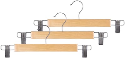 CM Broeken / rokken kledinghangers - 3x stuks - naturel hout - 33 cm - met klemmen - Kledingkast hangers - kleerhangers - broekhangers