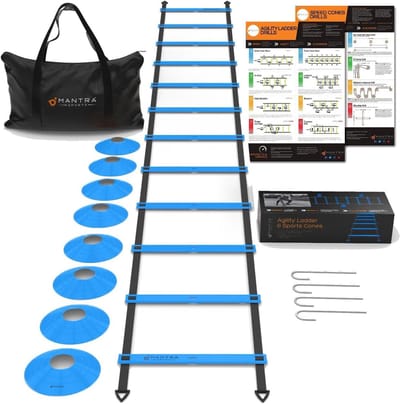 Thijox - Voetbaltrainingsaccessoires voor kinderen en volwassenen, coördinatieladder met 8 hoedjes, voetbaltrainingsset, trainingsladder voor sport, b