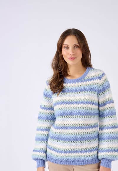 Damart - Trui met pofmouwen gestreept - Dames - Blauw - XS