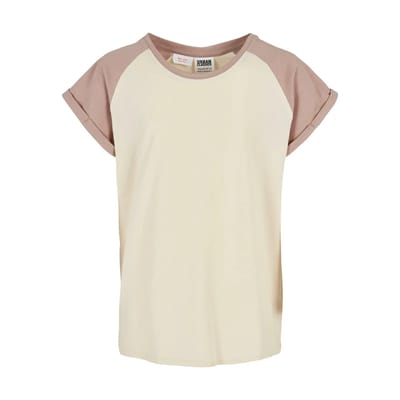 Urban Classics - Contrast Raglan Kinder T-shirt - Kids 134/140 - Beige/Roze