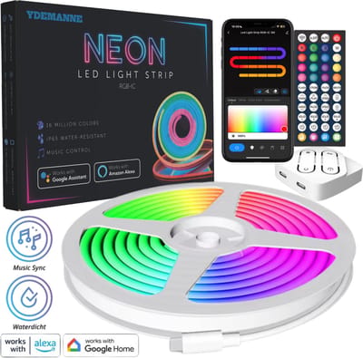 Smart Neon LED Strip – 3 Meter – RGBIC – 16 Miljoen Kleuren - Voor Binnen & Buiten - App & Afstandsbediening – Incl. Bevestigingsmateriaal