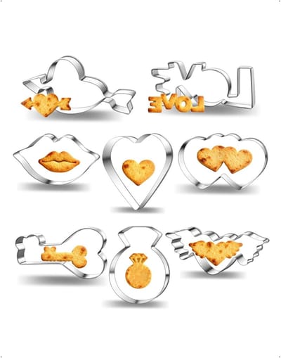 Set van 8 hartvormige koekjesuitsteekvormpjes van roestvrij staal voor Valentijnsdag, verjaardagen en gebakdecoratie, ideaal voor fondant en desserts