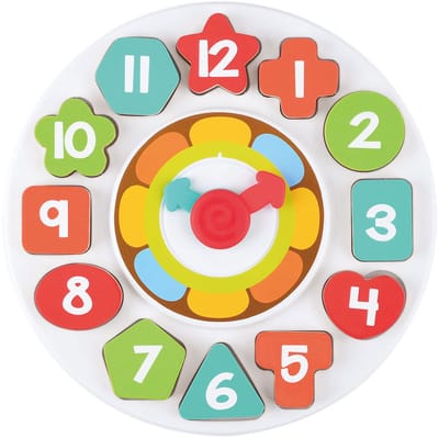 Play houten leerklok en sorteervormen - educatief speelgoed 13-delig.