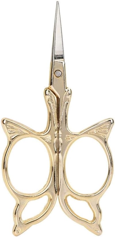 Borduurschaar, 3,6 inch Roestvrijstalen Scherpe Puntschaar met Vlinderpatroon, Goud, voor Borduurwerk en Handwerken