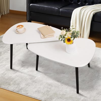 Houten Nesting Koffietafel Set van 2 - Industriële Onregelmatige Accent Tafels voor Woonkamer en Slaapkamer