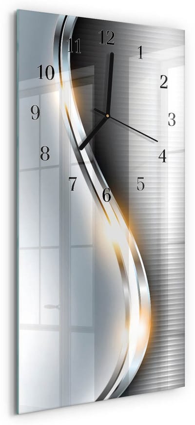 Tulup Wandklok - Metaalabstractie Glazen Wandklok Design - 30x60 cm - Zilver Klok Glas Met Opdruk - Zwarte Handen - Rechthoekige Wandklok - Glazen Klok Met Print - Wandklok Glas Met Motief