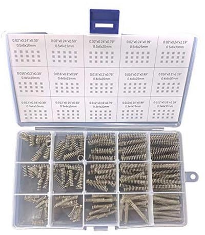 Assortimentskit voor compressieveren - 225 mini roestvrijstalen veren in 15 maten