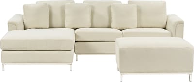 OSLO - Hoekbank met ottomaan - Lichtbeige - Rechts - Polyester