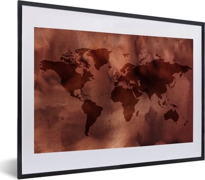 Poster in lijst - Fotolijst 60x40 cm - Posters - Wereldkaart - Sepia - Textiel - Posterlijst zwart - Decoratie - Wanddecoratie woonkamer - Muurdecoratie slaapkamer