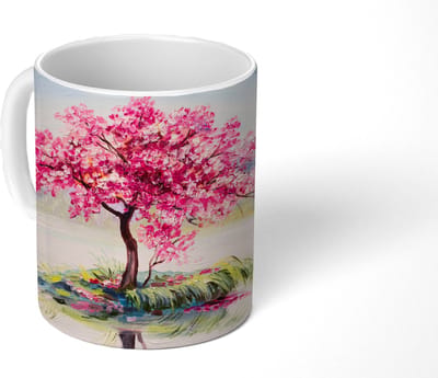 Mok - Koffiemok - Schilderij - Bloesem - Bloesemboom - Water - Olieverf - Mokken - 350 ML - Beker - Koffiemokken - Theemok