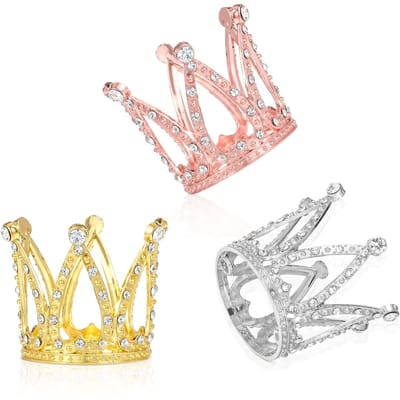 Dailygoods- Taarttopper Gouden Kroon - Taartdecoratie Set - Mini Prinsessenkronen - Bruiloft Accessoires - Verjaardag - 3 Stuks