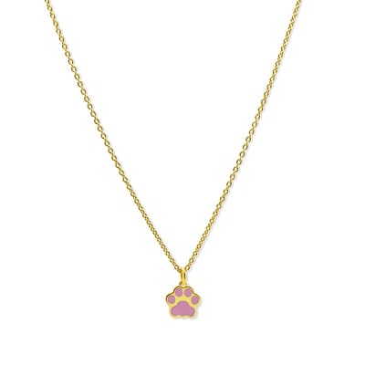 New Bling 9LA-20005 Zilveren Ketting met Hangertje - Pootafdruk - Roze - Emaille - 8,8mm - 39+3+4cm - Zilver - Verguld/Goud op Zilver