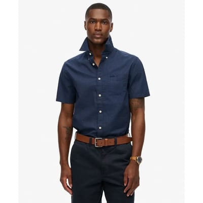 Superdry - City overhemd van katoen en linnen met korte mouwen - Heren - Shirts