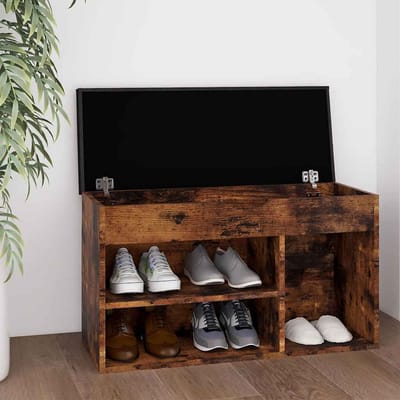 vidaXL - Schoenenbank - met - kussen - 80x30x47 - cm - bewerkt - hout - gerookt - eiken