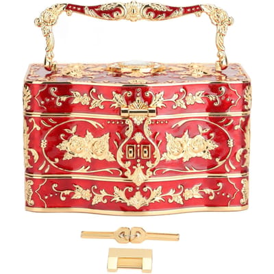 Boîte à bijoux rétro à trois niveaux avec miroir intégré, superbe boîte à trésors pour boucles d'oreilles, rectangulaire vintage rouge