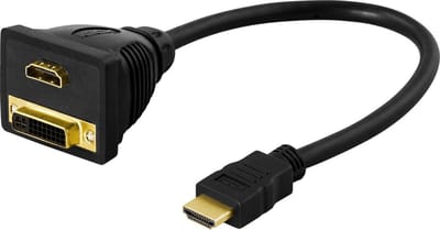 DELTACO HDMI-16, HDMI naar DVI (24+1) en HDMI vrouwelijk, verguld, zwart