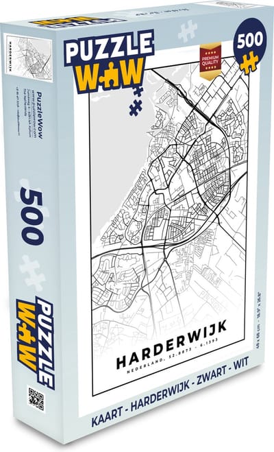 Puzzel Kaart - Harderwijk - Zwart - Wit - Legpuzzel - Puzzel 500 stukjes