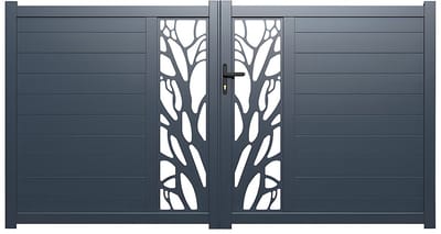 Vente-unique Halfopengewerkte aluminium draaipoort elektrisch B300 x H179 cm antraciet LABRIT II