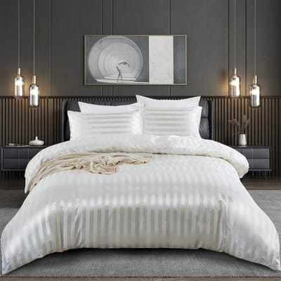 3-delige satijnen gestreepte dekbedovertrekset, luxe zijdezachte zwarte gestreepte dekbedovertrekset met ritssluiting, kussenslopen EU Double-200x200