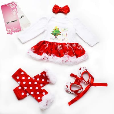 Schattige Kerst Romper Tutu Jurk voor Baby Meisjes met Hoofdband, Beenwarmers en Schoentjes