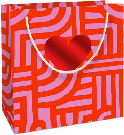 Tasje 20x21x8cm, Fantasie Kraftp. Labyrinth rood met hart