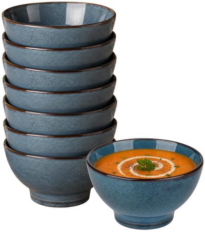 Secret de Gourmet Soepkommen Kenya - 8x - blauw - 13 x 8 cm - keramiek - kommetjes / schaaltjes - 475 ml