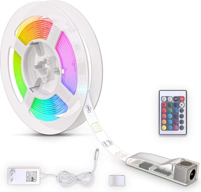 B.K.Licht LED Strip 3m, siliconencoating, RGB, afstandsbediening, zelfklevend, kleurverandering, verkortbaar, LED Stripes, lichtketen, lint, strepen, LED-strip, LED-lichtstrip, wit
