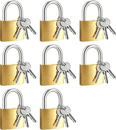 Set van 8 hangsloten met sleutels voor gymzaal, kluisjes, bagage en gereedschap, ideaal voor veilig afsluiten van koffers en rugzakken (32 mm)