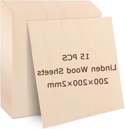 Set van 15 Houten Plywood Panelen 200 x 200 x 3 mm voor Creatieve Projecten, Onbehandeld Lindenhout en Spaanplaat