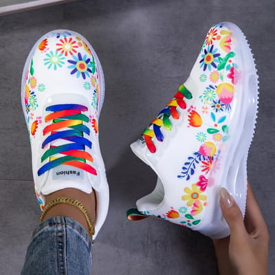 Dames Hardloopschoenen Luchtkussen Schokabsorptie Dikke Zool Slijtvast Bloemendesign Sportsneakers 39