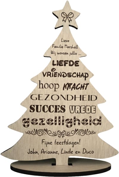 Houten Kerstboom Decoratie | Persoonlijk Kerst Bordje met Naam | Kerstcadeau | 17,5 x 25 cm