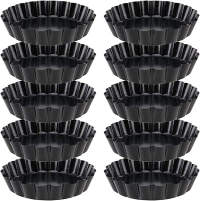 Set van 10 ronde flanvormen met losse bodem, 10 cm, carbon staal, antiaanbaklaag, ideaal voor quiches en taarten bakken