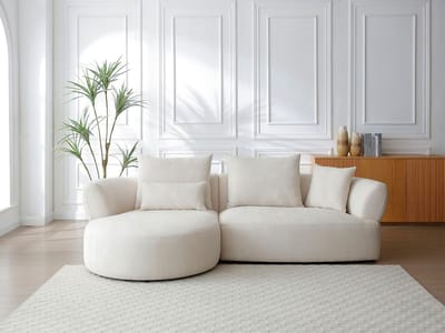 Vente-unique Linkerhoekbank in beige chenille stof CUSAVA van Maison Céphy