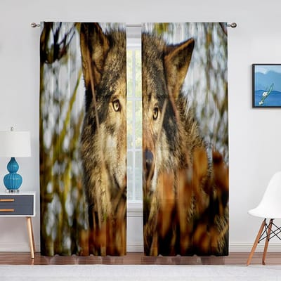 Wolf Winter Sneeuw Bos Wild Dier Tule Voile Gordijnen voor Slaapkamer Raamgordijn voor Woonkamer Transparante Gordijnen Jaloezieën Draperieën 1 PCS W100XH250cm&Grommet Top