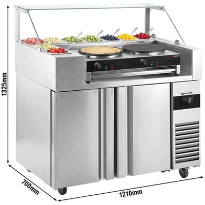 GGM Gastro Zubereitungstisch - 1210mm - 2 Türen - für 9x GN 1/6 Behälter - inkl. Crêpes-Gerät mit 2 Platten Zilver