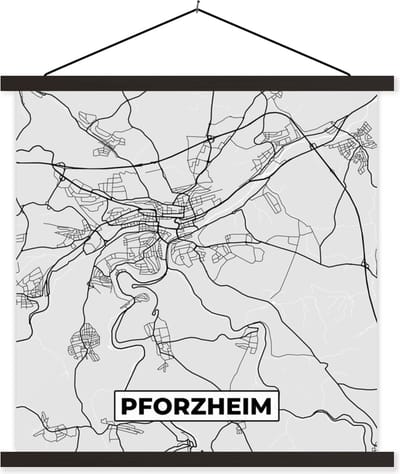 Posterhanger incl. Poster 60x60 cm - Schoolplaat - Stadskaart - Duitsland - Pforzheim - Kaart - Plattegrond - Textielposter - Zwarte latten - Stadskaart