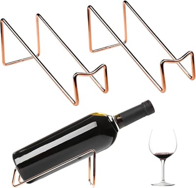 Thijox - Vrijstaand Wijnrek Set van 2 Stuks, Elegante Metalen Wijnflessenhouders, Stapelbaar Klein Flessenrek voor Thuis, Keuken, Bar en Decoratie voo