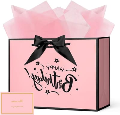 Papieren Cadeauzakken 28x20x10cm met Handvat, Verjaardagscadeauzakken met Strik en Kaart, Perfect voor Kerst, Bruiloften en Feestjes