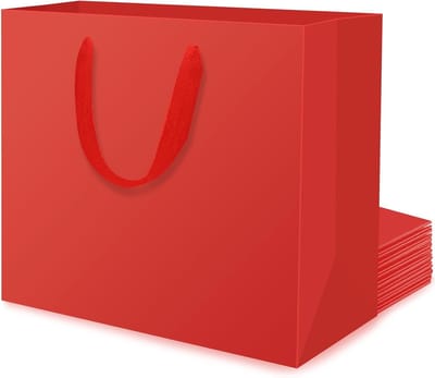 Grote Rode Cadeautassen van 230 g/m² - Set van 10 - Papier Draagtassen met Handvat - 32 x 28 x 11,5 cm - Ideaal voor Feestjes, Verjaardagen en Cadeaus
