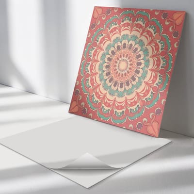 Wallfluent Vinyl Tegels - Mandalapatroon met Details Vloer Tegels PVC - 30 cm x 30 cm - Rood PVC Tegels - 9 stuks - Vierkant PVC Tegels - Patroon Plaktegels - Zelfklevende PVC Tegels - Plaktegels Keuken en Badkamer