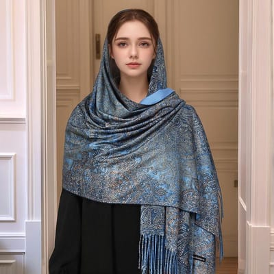 Luxe Paislei Pashmina Sjaal Dames Borduurwerk Herfst Kasjmier Wikkel Bloemen Warm Vrouwen Deken Ontwerper Etnische Hijab Sjaal 68x180cm gray