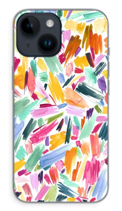 Case Company® - Hoesje geschikt voor iPhone 14 hoesje - Watercolor Brushstrokes - Soft Cover Telefoonhoesje - Bescherming aan alle Kanten en Schermrand