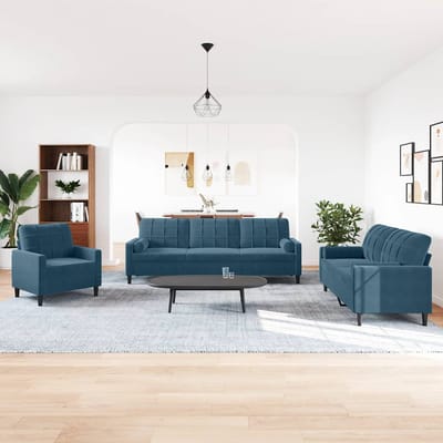 vidaXL - 3-delige - Loungeset - met - kussens - en - bolsters - fluweel - blauw