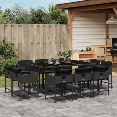 vidaXL - 11-delige - Tuinset - met - kussens - poly - rattan - zwart
