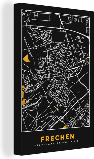 Canvas Schilderij Frechen – Stadskaart – Gold – Plattegrond – Stadskaart – Kaart - Duitsland - 20x30 cm - Wanddecoratie