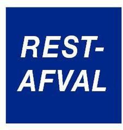 Restafval sticker, blauw wit 100 x 100 mm