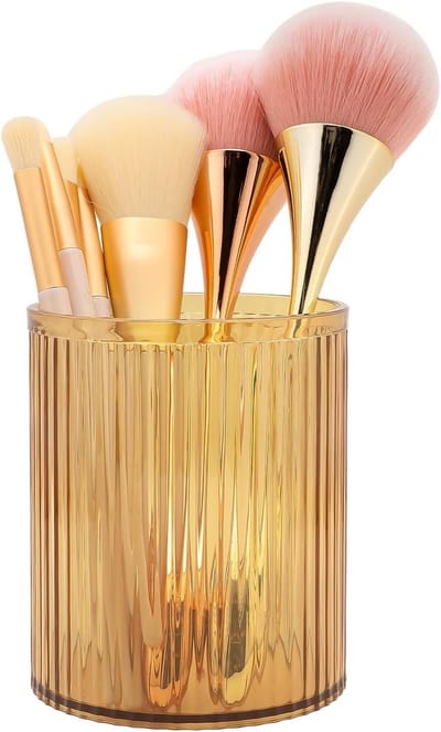 Grote Capaciteit Make-up Borstelhouder van Acryl, Vintage Gestreepte Organizer voor Vanity en Badkamer, Ideaal als Tandenborstelhouder of Pennenhouder