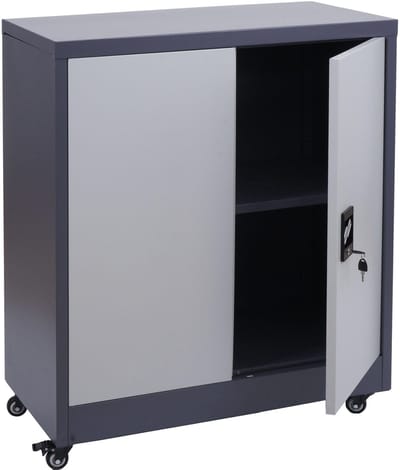 Archiefkast MCW-O50, bureaukast stalen kast met wielen, 2 deuren afsluitbaar, staal 98x80x40cm ~ donkergrijs lichtgrijs