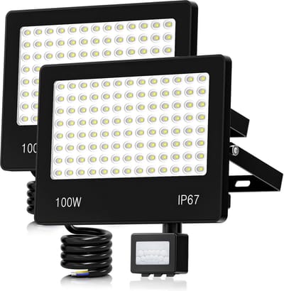 Set van 2 Krachtige LED Spots met Bewegingssensor 100W 10000 Lumen Koudwit IP67 Buitenverlichting